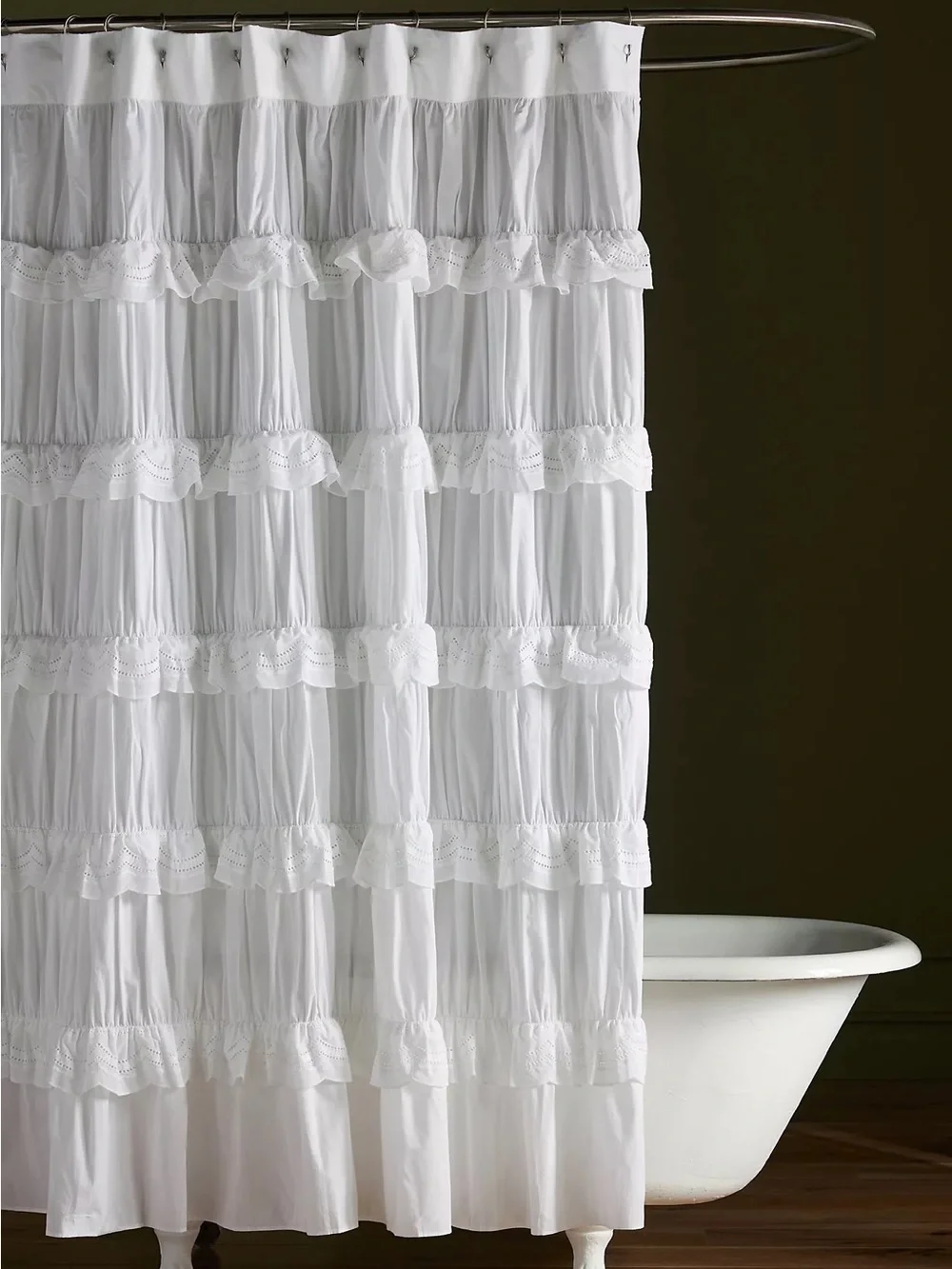 🌸Anthropologie home white ruffle eyelet shower curtain 72x72 100% cotton